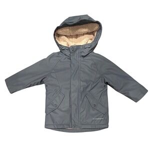 Zara Toddler Blue Grey Sherpa Lined Hooded Raincoat Jacket Size 2-3 Years